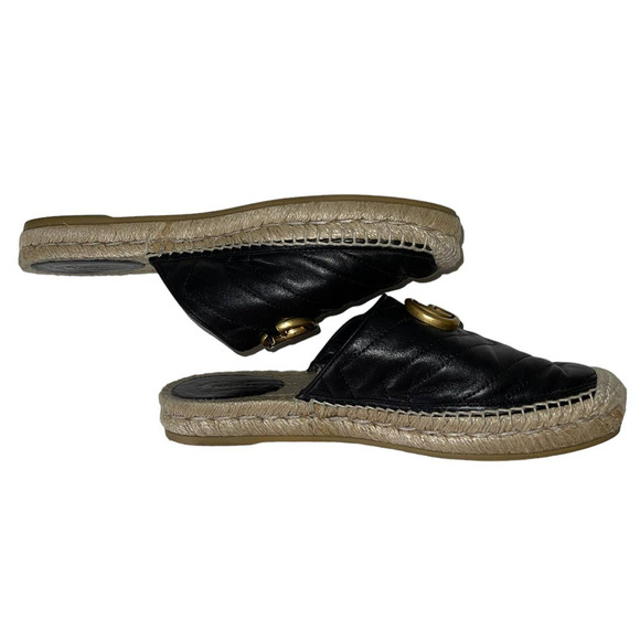 Gucci Matelasse Marmont Double G Chevron Double G Black Quilted Mules Size 37 - Picture 7 of 12